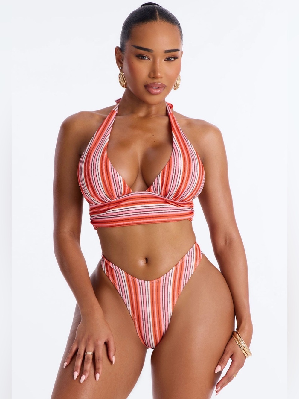 NWOT Fashion Nova Striped 2 Piece Halter Bikini Set - Multi